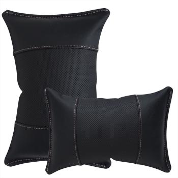 Preview: 1 Paar Auto Nackenkissen 20x30cm Nackenpolster Leder Schwarz mit Perforiert LEDER