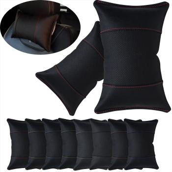 2 Stück Auto Nackenkissen Nackenpolster Leder Elegance Design Schwarz mit Farbauswahl