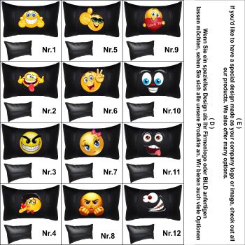 Preview: 1 Paar Auto Nackenkissen 20x30cm Nackenpolster Leder Schwarz mit Druck Design Smiley LOVE EYES