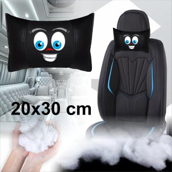 1 Paar Auto Nackenkissen 20x30cm Nackenpolster Leder Schwarz mit Druck Design Smiley LOVE EYES