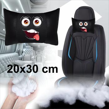 1 Paar Auto Nackenkissen 20x30cm Nackenpolster Leder Schwarz mit Druck Design Smiley LOVE EYES