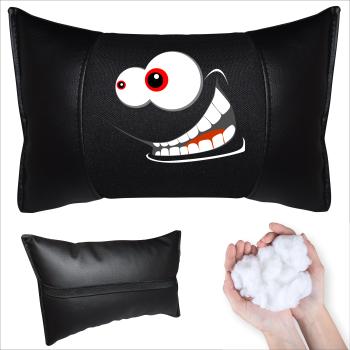 1 Paar Auto Nackenkissen 20x30cm Nackenpolster Leder Schwarz mit Druck Design Smiley LOVE EYES