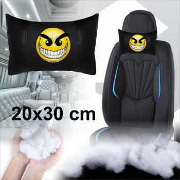1 Paar Auto Nackenkissen 20x30cm Nackenpolster Leder Schwarz mit Druck Design Smiley LOVE EYES