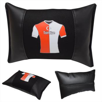 1 Paar Auto Nackenkissen 20x30cm Nackenpolster Leder Schwarz mit Druck Design Türkische Mannschaften