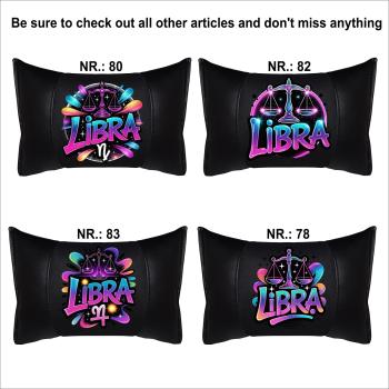 LIBRA - 1 Paar Auto Nackenkissen 20x30cm Nackenpolster mit Druck Astrologie ZODIAC STERNZEICHEN HOROSCOPE