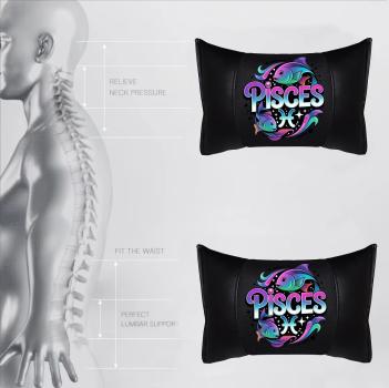 PISCES - 1 Paar Auto Nackenkissen 20x30cm Nackenpolster mit Druck Astrologie ZODIAC STERNZEICHEN HOROSCOPE