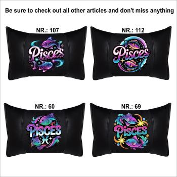 PISCES - 1 Paar Auto Nackenkissen 20x30cm Nackenpolster mit Druck Astrologie ZODIAC STERNZEICHEN HOROSCOPE
