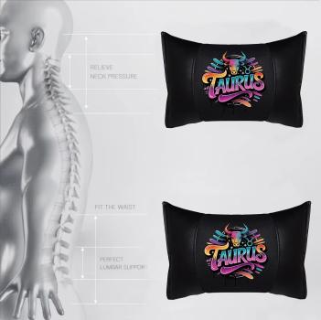 TAURUS - 1 Paar Auto Nackenkissen 20x30cm Nackenpolster mit Druck Astrologie ZODIAC STERNZEICHEN HOROSCOPE