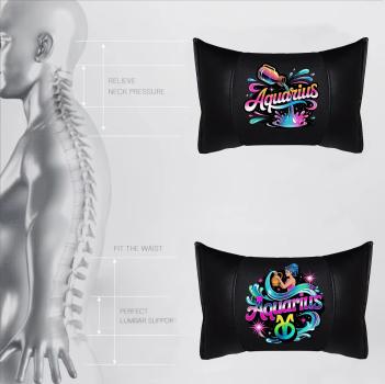 AQUARIUS - 1 Paar Auto Nackenkissen 20x30cm Nackenpolster mit Druck Astrologie ZODIAC STERNZEICHEN HOROSCOPE