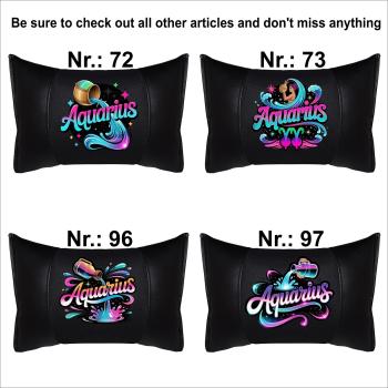 AQUARIUS - 1 Paar Auto Nackenkissen 20x30cm Nackenpolster mit Druck Astrologie ZODIAC STERNZEICHEN HOROSCOPE
