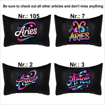 ARIES - 1 Paar Auto Nackenkissen 20x30cm Nackenpolster mit Druck Astrologie ZODIAC STERNZEICHEN HOROSCOPE