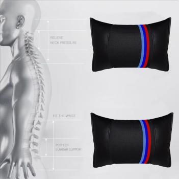 1 Paar Auto Nackenkissen 20x30cm Nackenpolster Leder Schwarz mit M Streifen OPTIK