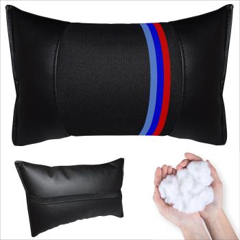 1 Paar Auto Nackenkissen 20x30cm Nackenpolster Leder Schwarz mit M Streifen OPTIK