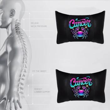 CANCER - 1 Paar Auto Nackenkissen 20x30cm Nackenpolster mit Druck Astrologie ZODIAC STERNZEICHEN HOROSCOPE