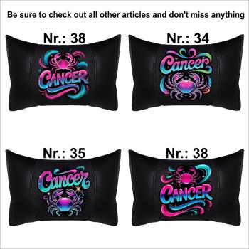 CANCER - 1 Paar Auto Nackenkissen 20x30cm Nackenpolster mit Druck Astrologie ZODIAC STERNZEICHEN HOROSCOPE