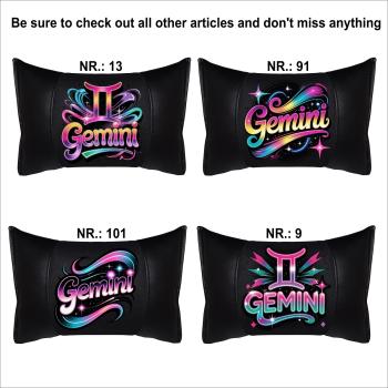 GEMINI - 1 Paar Auto Nackenkissen 20x30cm Nackenpolster mit Druck Astrologie ZODIAC STERNZEICHEN HOROSCOPE