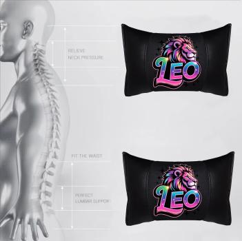 LEO- 1 Paar Auto Nackenkissen 20x30cm Nackenpolster mit Druck Astrologie ZODIAC STERNZEICHEN HOROSCOPE