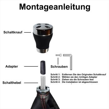 XKERIBOM Auto Getriebekopf Manueller Schaltknauf mit Adaptern, Universal Leder Aluminium Handball, für die Meisten Kraftfahrzeuge XSKF405