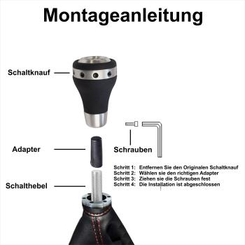 XKERIBOM Auto Getriebekopf Manueller Schaltknauf mit Adaptern, Universal Leder Aluminium Handball, für die Meisten Kraftfahrzeuge XSKF406