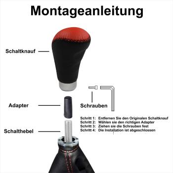 XKERIBOM Auto Getriebekopf Manueller Schaltknauf mit Adaptern, Universal Leder Aluminium Handball, für die Meisten Kraftfahrzeuge XSKF725