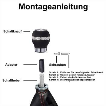 XKERIBOM Auto Getriebekopf Manueller Schaltknauf mit Adaptern, Universal Leder Aluminium Handball, für die Meisten Kraftfahrzeuge XSKF758