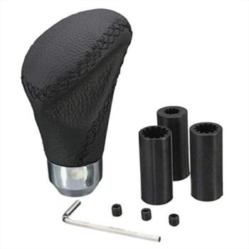 XKERIBOM Auto Getriebekopf Manueller Schaltknauf mit Adaptern, Universal Leder Aluminium Handball, für die Meisten Kraftfahrzeuge XSKF878