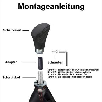 XKERIBOM Auto Getriebekopf Manueller Schaltknauf mit Adaptern, Universal Leder Aluminium Handball, für die Meisten Kraftfahrzeuge XSKF878