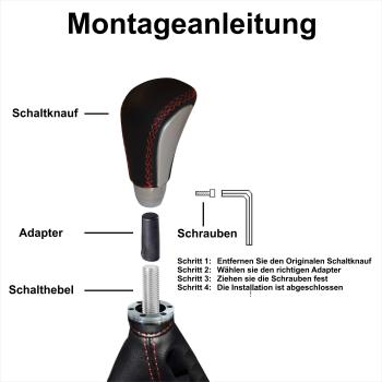 XKERIBOM Auto Getriebekopf Manueller Schaltknauf mit Adaptern, Universal Leder Aluminium Handball, für die Meisten Kraftfahrzeuge XSKF895