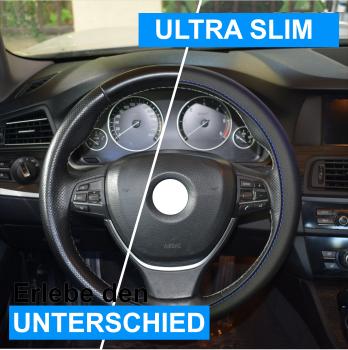 XSLIM1 Ultra Slim Lenkradbezug Leder Schwarz mit Blau Naht für Lenkräder 37-38cm Durchmesser