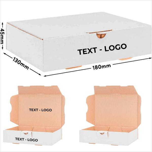 50 Stück Packung Maxibriefkartons 180 x 130 x 45 mm Maxibrief MB-2 Weiß Versand Post Faltschachtel mit/ohne Druck LOGO TEXT