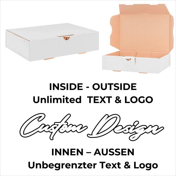 50 Stück Packung Maxibriefkartons 180 x 130 x 45 mm Maxibrief MB-2 Weiß Versand Post Faltschachtel mit/ohne Druck LOGO TEXT