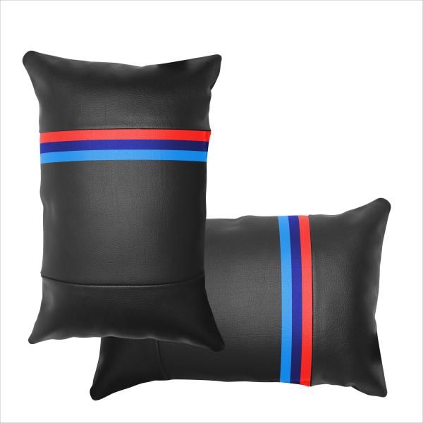 2 Stück Auto Nackenkissen Nackenpolster Leder M DESIGN Schwarz Blau Rot Hellblau