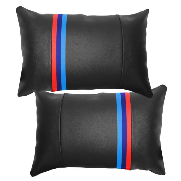 2 Stück Auto Nackenkissen Nackenpolster Leder M DESIGN Schwarz Blau Rot Hellblau