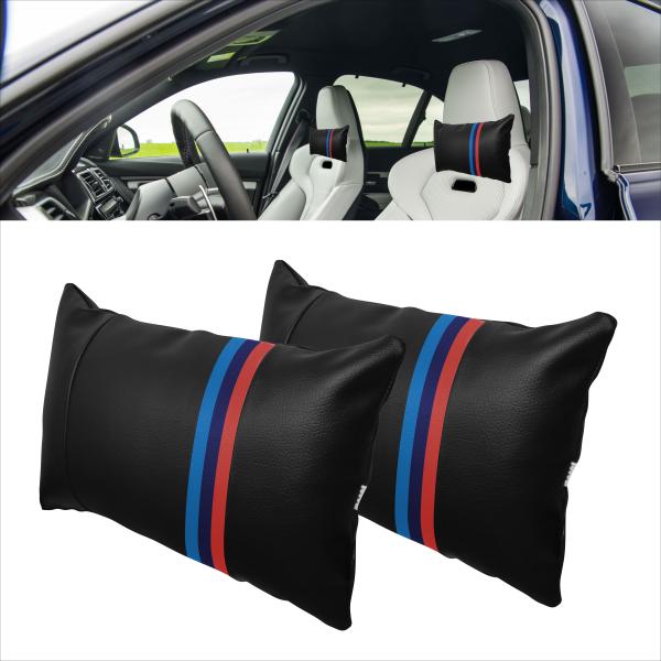 2 Stück Auto Nackenkissen Nackenpolster Leder M DESIGN Schwarz Blau Rot Hellblau