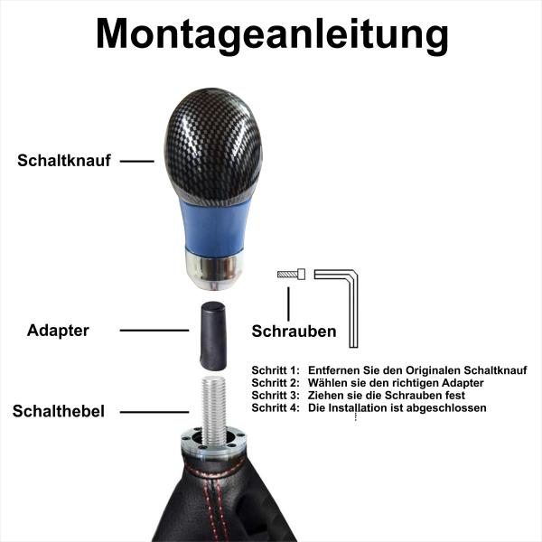 XKERIBOM Auto Getriebekopf Manueller Schaltknauf mit Adaptern, Universal Leder Aluminium Handball, für die Meisten Kraftfahrzeuge XSKF338