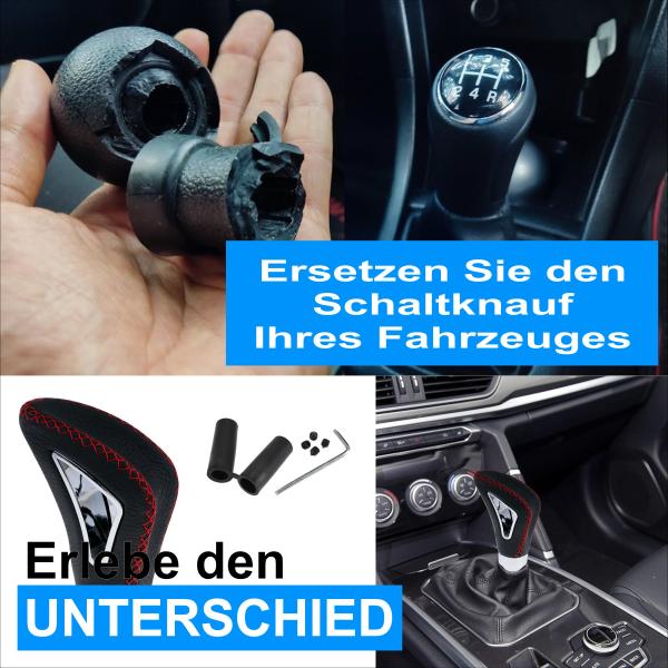 XKERIBOM Auto Getriebekopf Manueller Schaltknauf mit Adaptern, Universal Leder Aluminium Handball, für die Meisten Kraftfahrzeuge XSKF403