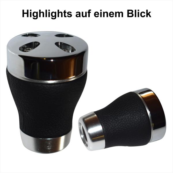 XKERIBOM Auto Getriebekopf Manueller Schaltknauf mit Adaptern, Universal Leder Aluminium Handball, für die Meisten Kraftfahrzeuge XSKF405