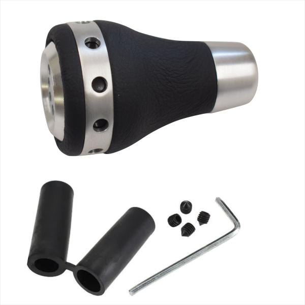 XKERIBOM Auto Getriebekopf Manueller Schaltknauf mit Adaptern, Universal Leder Aluminium Handball, für die Meisten Kraftfahrzeuge XSKF406