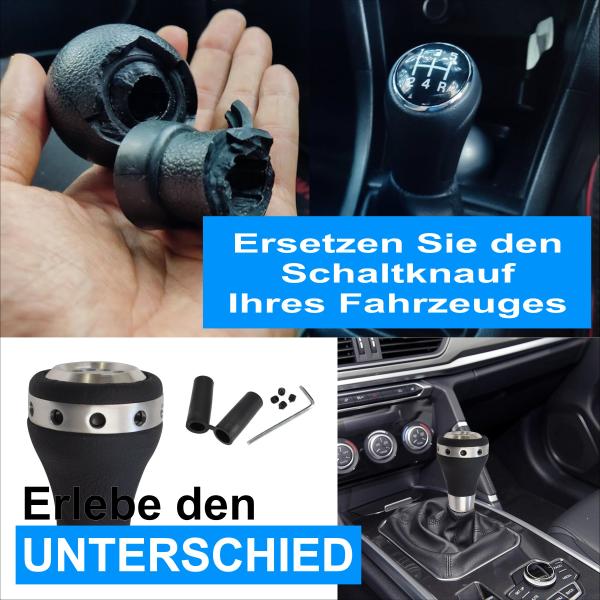 XKERIBOM Auto Getriebekopf Manueller Schaltknauf mit Adaptern, Universal Leder Aluminium Handball, für die Meisten Kraftfahrzeuge XSKF406