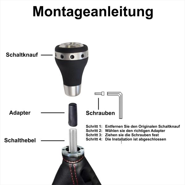 XKERIBOM Auto Getriebekopf Manueller Schaltknauf mit Adaptern, Universal Leder Aluminium Handball, für die Meisten Kraftfahrzeuge XSKF406