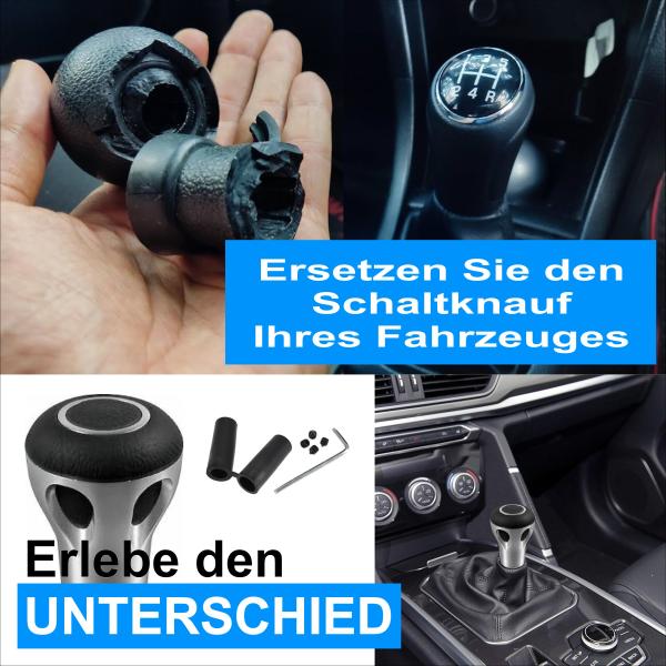 XKERIBOM Auto Getriebekopf Manueller Schaltknauf mit Adaptern, Universal Leder Aluminium Handball, für die Meisten Kraftfahrzeuge XSKF407