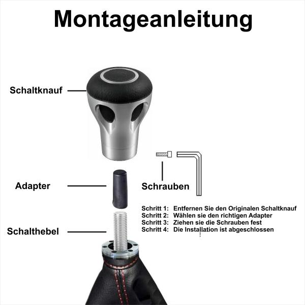 XKERIBOM Auto Getriebekopf Manueller Schaltknauf mit Adaptern, Universal Leder Aluminium Handball, für die Meisten Kraftfahrzeuge XSKF407