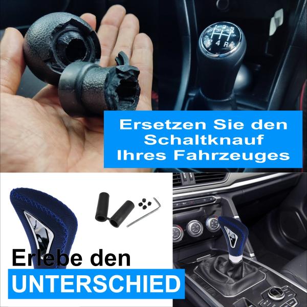 XKERIBOM Auto Getriebekopf Manueller Schaltknauf mit Adaptern, Universal Leder Aluminium Handball, für die Meisten Kraftfahrzeuge XSKF717