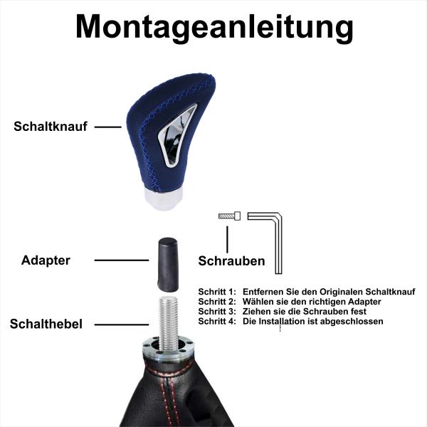 XKERIBOM Auto Getriebekopf Manueller Schaltknauf mit Adaptern, Universal Leder Aluminium Handball, für die Meisten Kraftfahrzeuge XSKF717