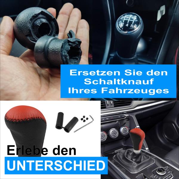XKERIBOM Auto Getriebekopf Manueller Schaltknauf mit Adaptern, Universal Leder Aluminium Handball, für die Meisten Kraftfahrzeuge XSKF725