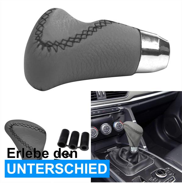XKERIBOM Auto Getriebekopf Manueller Schaltknauf mit Adaptern, Universal Leder Aluminium Handball, für die Meisten Kraftfahrzeuge XSKF876