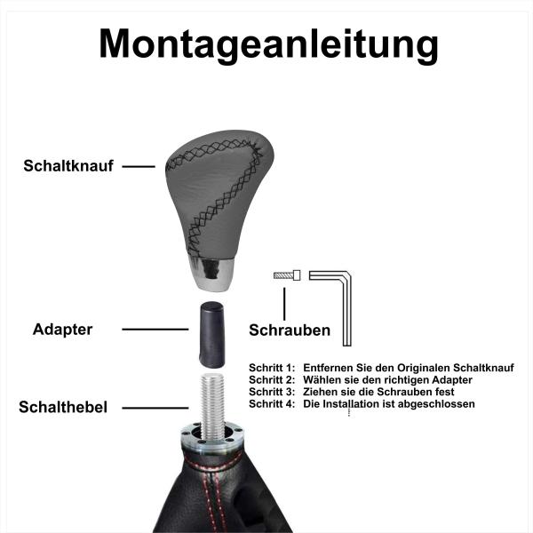 XKERIBOM Auto Getriebekopf Manueller Schaltknauf mit Adaptern, Universal Leder Aluminium Handball, für die Meisten Kraftfahrzeuge XSKF876