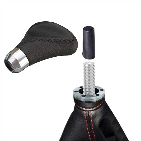 XKERIBOM Auto Getriebekopf Manueller Schaltknauf mit Adaptern, Universal Leder Aluminium Handball, für die Meisten Kraftfahrzeuge XSKF878
