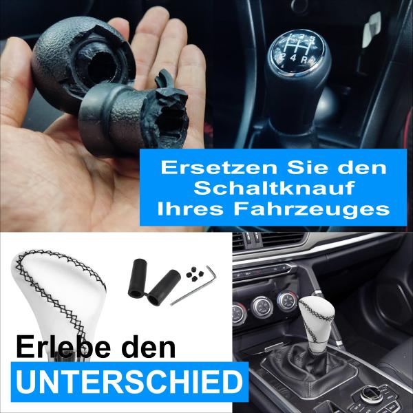 XKERIBOM Auto Getriebekopf Manueller Schaltknauf mit Adaptern, Universal Leder Aluminium Handball, für die Meisten Kraftfahrzeuge XSKF882