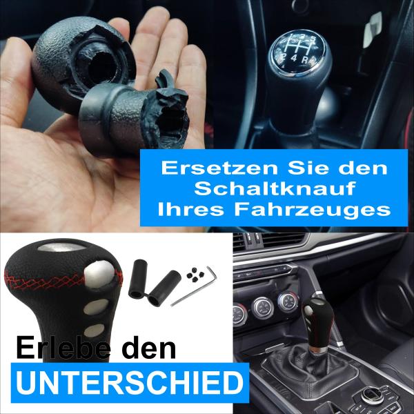 XKERIBOM Auto Getriebekopf Manueller Schaltknauf mit Adaptern, Universal Leder Aluminium Handball, für die Meisten Kraftfahrzeuge XSKF894